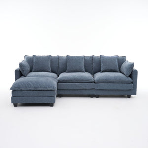 English Elm Beige Chenille Sectional Sofa with Modular Ottoman for Living Room or Studio Blue W2603S00007