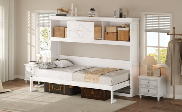 English Elm Twin Size Murphy Bed With Charging Station & Storage Drawer – Stylish, Space-Saving Solution! N7090004019K-GIGA