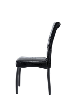 English Elm A Set of 2 Crystal Button Faux Leather Dining Chairs with Embossed Croc Texture Black W3226P344029