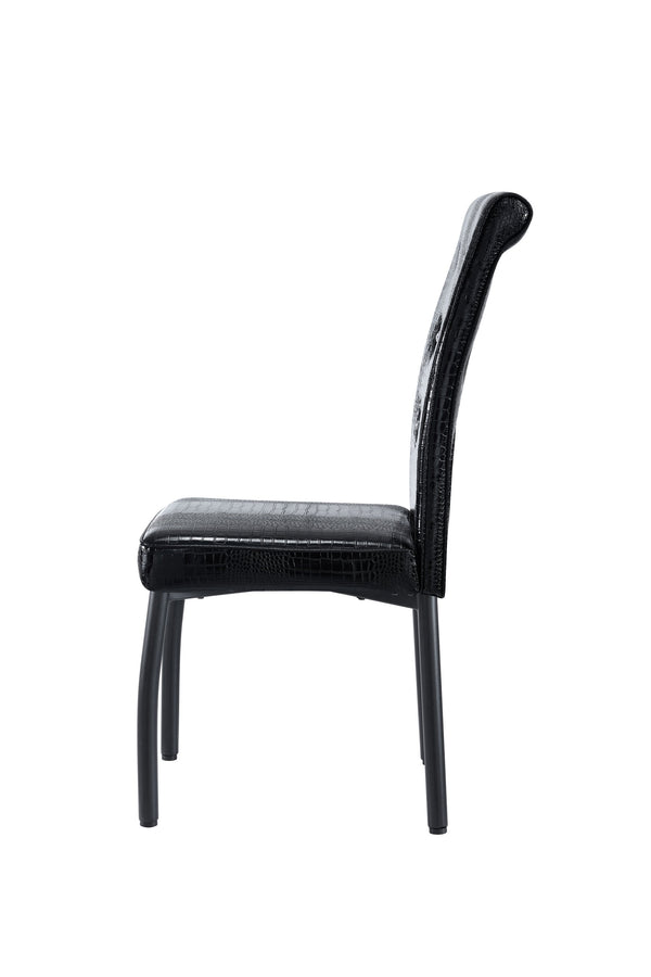 English Elm A Set of 2 Crystal Button Faux Leather Dining Chairs with Embossed Croc Texture Black W3226P344029