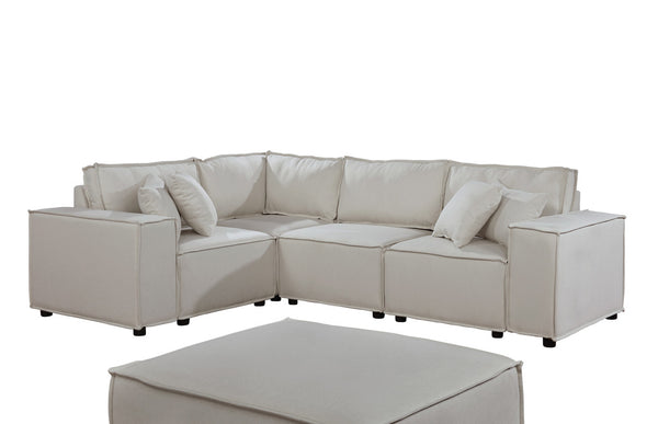 English Elm Milano Modular Sectional Sofa with Ottoman Linen Upholstery European Low Profile B2749S00077
