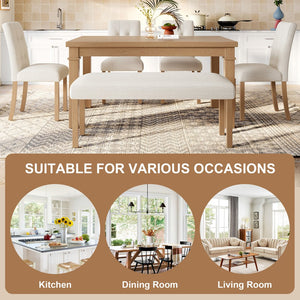 English Elm 6-piece Rectangular Dining Set with Wood Grain Table Four Upholstered Chairs and Bench Natural N752S000012N