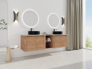English Elm 72'' Wall-Mounted Bathroom Vanity With Elegant Ceramic Sink, Soft-Close Doors & Ample Storage Space W999S00417