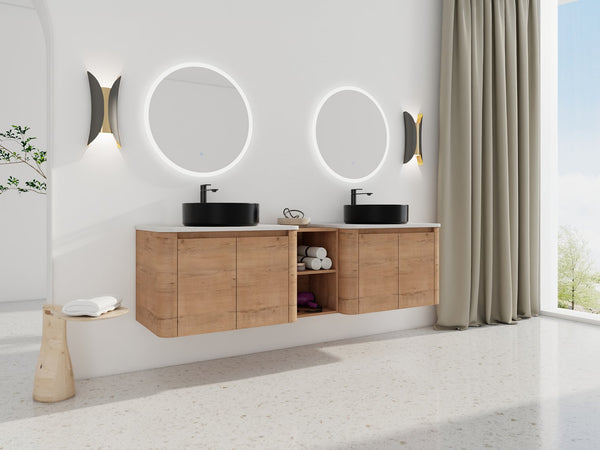English Elm 72'' Wall-Mounted Bathroom Vanity With Elegant Ceramic Sink, Soft-Close Doors & Ample Storage Space W999S00417