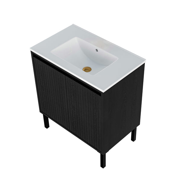English Elm 30 Inch Bathroom Vanity with Sink — Floor-Standing Stability, Soft-Close Drawers, Ample Storage, Durable Finish Black 35.47 L x 8.07 W x 21.85 H W3520S00015