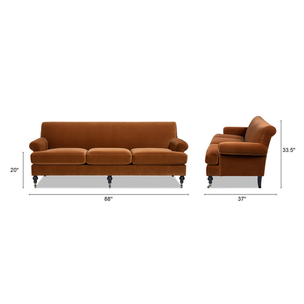 English Elm Alana Velvet Three Cushion Sofa Hardwood Frame Tight Back Living Room Seating B2719P479037