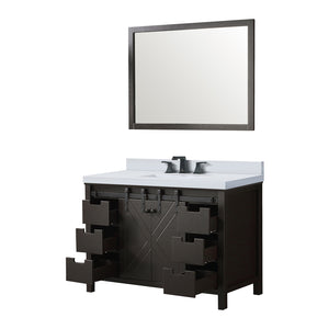 English Elm Brown 48 In. Bath Vanity Set With White Quartz Countertop, Matte Black Faucet & 44 In. Mirror B2731S01279