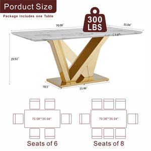English Elm Marble Dining Table For 6 – Luxe Faux Marble Kitchen Table With Gold Mirrored Base, Modern Design W3456S00044