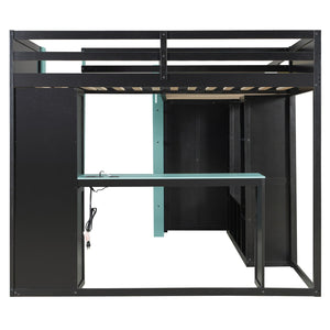 English Elm L-shaped Gaming Loft Bunk Bed Twin Wood Frame Rgb Lighting Usb Ports Storage Shelves Blue LT000295AAC