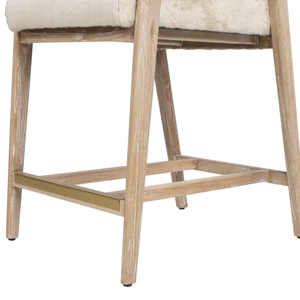 English Elm Jennifer Taylor Home - Arizona 25.5" Solid Ash Wood Counter Stool with Rope Back & Crème Faux Fur Upholstery, Coastal Farmhouse elegance B2719P238401