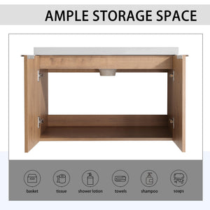 English Elm 42" Wall-Mounted Bathroom Vanity Set With Soft-Close Doors, Resin Sink & Side Cabinets For Style W999S00236