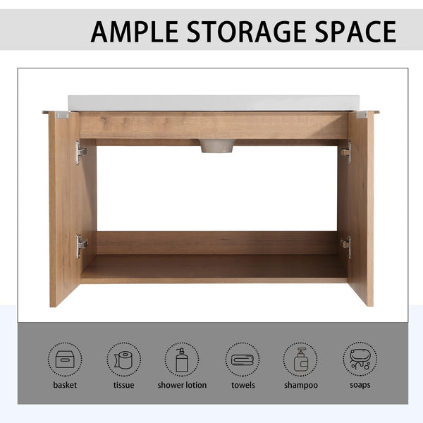 English Elm 42" Wall-Mounted Bathroom Vanity Set With Soft-Close Doors, Resin Sink & Side Cabinets For Style W999S00236