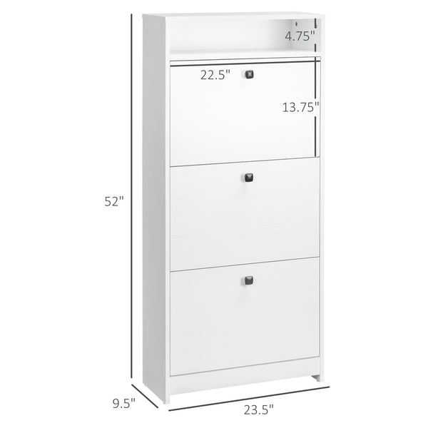 English Elm Homcom Slim Shoe Cabinet With 3 Fold-Out Drawers, Stylish Storage For Hallways & Bedrooms, White W2225P229439