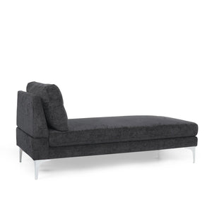 English Elm Christopher Knight Home® - CHAISE Plush Fabric Lounge with Silver Bracket Legs and Backrest Pillow for Stylish Comfort Black 66.75 L x 30.5 W x 12.25 H 68109.00BLK