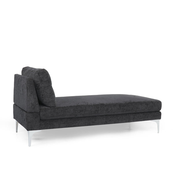English Elm Christopher Knight Home® - CHAISE Plush Fabric Lounge with Silver Bracket Legs and Backrest Pillow for Stylish Comfort Black 66.75 L x 30.5 W x 12.25 H 68109.00BLK