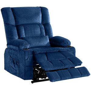 English Elm Dual Motor Large Power Lift Recliner Chair with Waist Kneading & Heat, Extended Footrest, USB Ports Blue W1521S00073