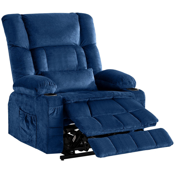 English Elm Dual Motor Large Power Lift Recliner Chair with Waist Kneading & Heat, Extended Footrest, USB Ports Blue W1521S00073