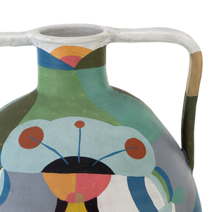 Amphora Vibrant Terracotta Vase with Cubist Motifs - A Colorful Art Piece for Modern Spaces