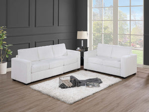 English Elm Classic Comfort 2pc Sofa Set with Chenille Upholstery, Pocket Coil Support, Rolled Arms & Exposed Feet Milk White 38 L x 26 W x 53 H B011S01745