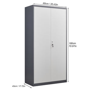 English Elm Black Steel Lockable Wardrobe with Hanging Rod Adjustable Shelves for Organized Storage Grey W1247P372609