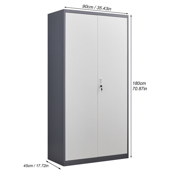 English Elm Black Steel Lockable Wardrobe with Hanging Rod Adjustable Shelves for Organized Storage Grey W1247P372609