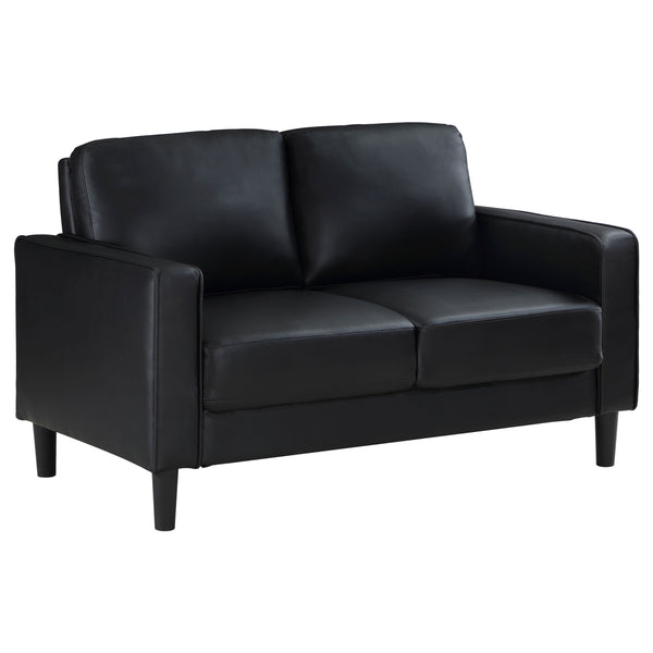 English Elm Farallone Faux Leather Upholstered Track Arm Loveseat with Tapered Legs, Sleek Contemporary Design and Comfort Black B062P299956