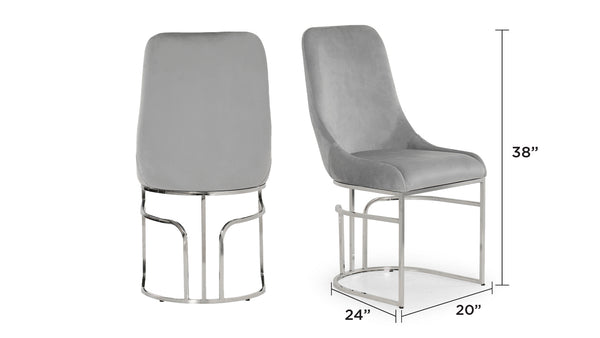 English Elm Emrald Modern Style 2Pc Dining Chairs - Plush Velvet Gray With Sturdy Steel Legs For Comfort B009P298426