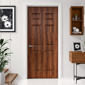 English Elm 36 in Six Panel Walnut Grain Melamine Hollow Core Interior Door Slab Mdf Build B2763P486364