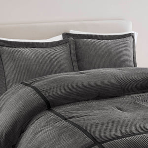 English Elm 7 Piece Micro Corduroy Comforter Set - Luxurious Grey California King Bedding Ensemble For Year-Round Comfort B035P266663