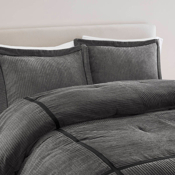 English Elm 7 Piece Micro Corduroy Comforter Set - Luxurious Grey California King Bedding Ensemble For Year-Round Comfort B035P266663