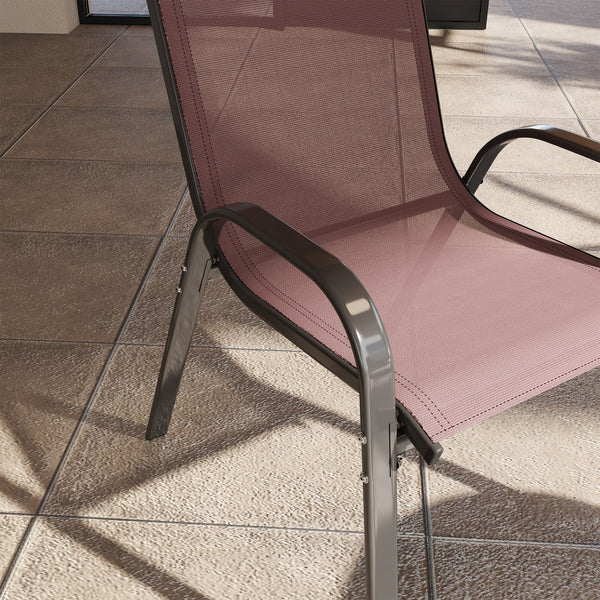 English Elm Outsunny Stackable Patio Dining Chair Set 4 Mesh Seat Steel Frame Backyard W2225P485581