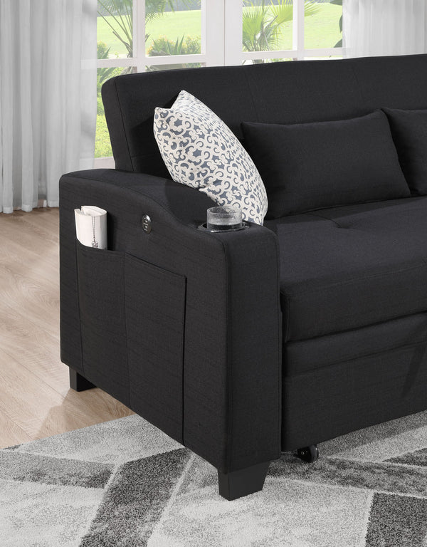 English Elm Bennett Convertible Fabric Sleeper Loveseat with Usb Port Cupholders and Storage Pocket B061S00845