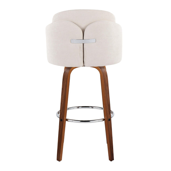 English Elm Fixed-height Swivel Barstools Velvet Seat Walnut Legs Chrome Footrest Set 2 B202S01899