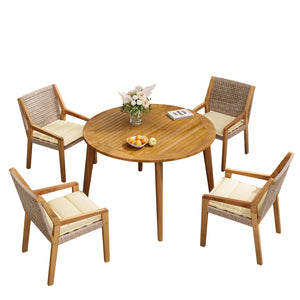 English Elm Christopher Knight Home® - Outdoor Dining Set – Stylish Acacia Wood Table & Wicker Chairs With Cream Cushions For Cozy Gatherings N770P272397G004_63119.00
