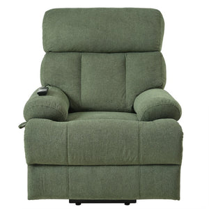 English Elm Oversized Power Lift Recliner Chair with Remote Control, Spacious Fabric Seat and Side Pocket for Comfort and Support Dark Green W1028P261277