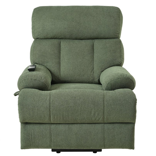 English Elm Oversized Power Lift Recliner Chair with Remote Control, Spacious Fabric Seat and Side Pocket for Comfort and Support Dark Green W1028P261277