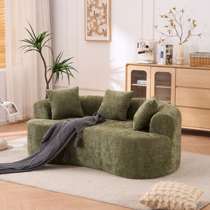 English Elm Crescent-shaped Cloud Sofa Three Seat Low Profile Chenille Living Room Curved Couch Green W2012P375728