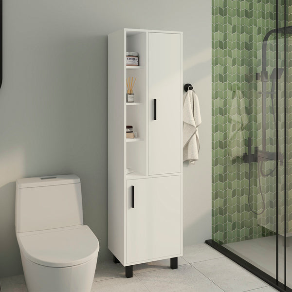 English Elm Storage Cabinet Vertical 2-Door 9-Shelf White Engineered Wood Freestanding 68.1"H Compact FDA Compliant B097P350297
