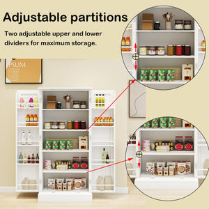 English Elm 50" Freestanding Pantry Cabinet with Led Sensor Light and Adjustable Shelves Mdf White W1120127335