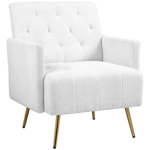 English Elm HOMCOM Sherpa Accent Chair with Tufted Diamond Stitching, Gold Steel Legs, Plush Berber Fleece Comfort W2225P173964