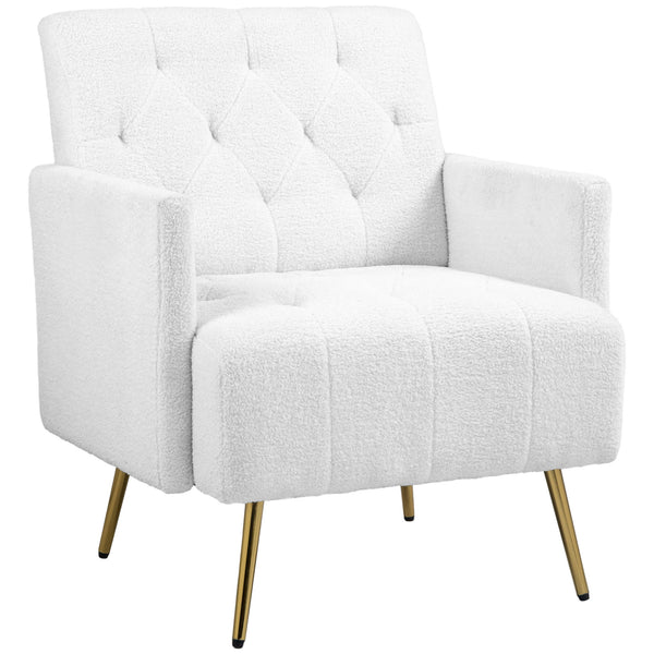English Elm HOMCOM Sherpa Accent Chair with Tufted Diamond Stitching, Gold Steel Legs, Plush Berber Fleece Comfort W2225P173964
