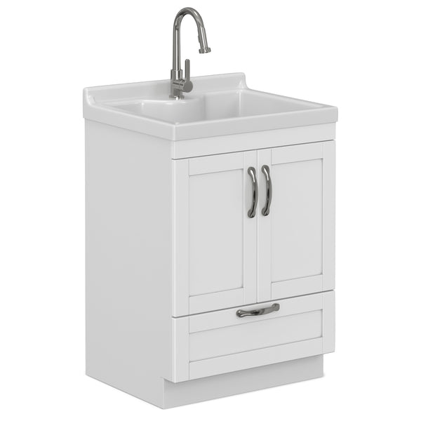 English Elm Hennessy Shaker Style Laundry Sink Cabinet with Deep Abs Basin and Nickel Hardware B136P427208