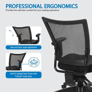 OSP Home Furnishings Soft Frame Ergonomic Task Chair with Progrid Mesh Back and Adjustable Arms for Home Office 69333-30