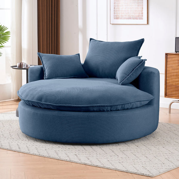 English Elm 360 Swivel Corduroy Barrel Lounge Chair with Pillows for Living Room or Bedroom Blue W1752P410950