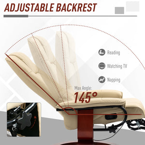 English Elm HOMCOM Cream White Faux Leather Manual Recliner with 145° Recline, Swivel Wood Base & Footrest Comfort W2225P173863