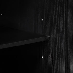 English Elm Cabinet Black Slatted Grille 6-Drawer Dresser, Modern MDF Sideboard with Metal Legs & Adjustable Shelves W578P193310