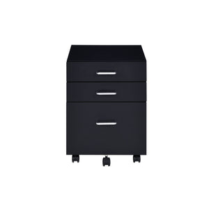English Elm Tennos Black Chrome Finish Cabinet with 4-Tier Shelves, X-Frame, 3 Drawers & 5 Wheels for Modern Spaces B2726P277143