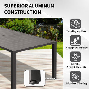 English Elm Outdoor Dining Table For 8 - Stylish Slatted Metal Patio Table With Umbrella Hole For All Seasons W1859P359822
