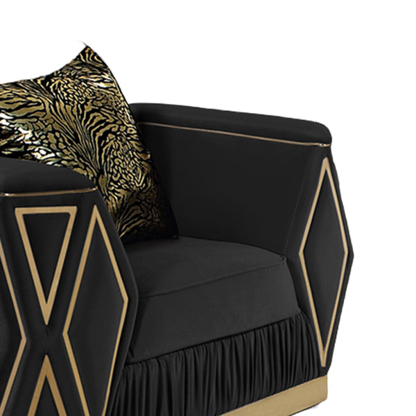 English Elm Cavalli Diamond Upholstered Sofa and Loveseat Set with Gold Accents for Modern Living Black+Gold B009S02182