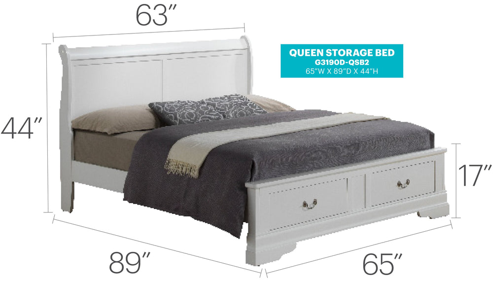 English Elm Elegant Traditional Storage Bed In White Finish – Timeless Design With Under-Bed Storage Solution B078S00380